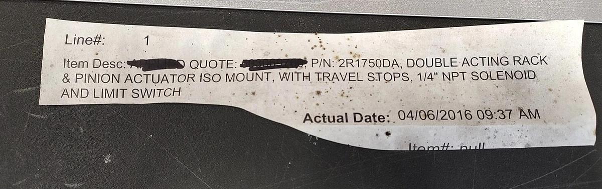 NEW TRIAC 2R1750DA Rack & Pinion Double Acting Actuator w/APL-210N 2SPDT LS's