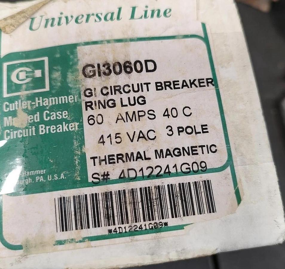 NOS Cutler- Hammer GI3060D Circuit Breaker 60A 415VAC 3pole thermal magnetic