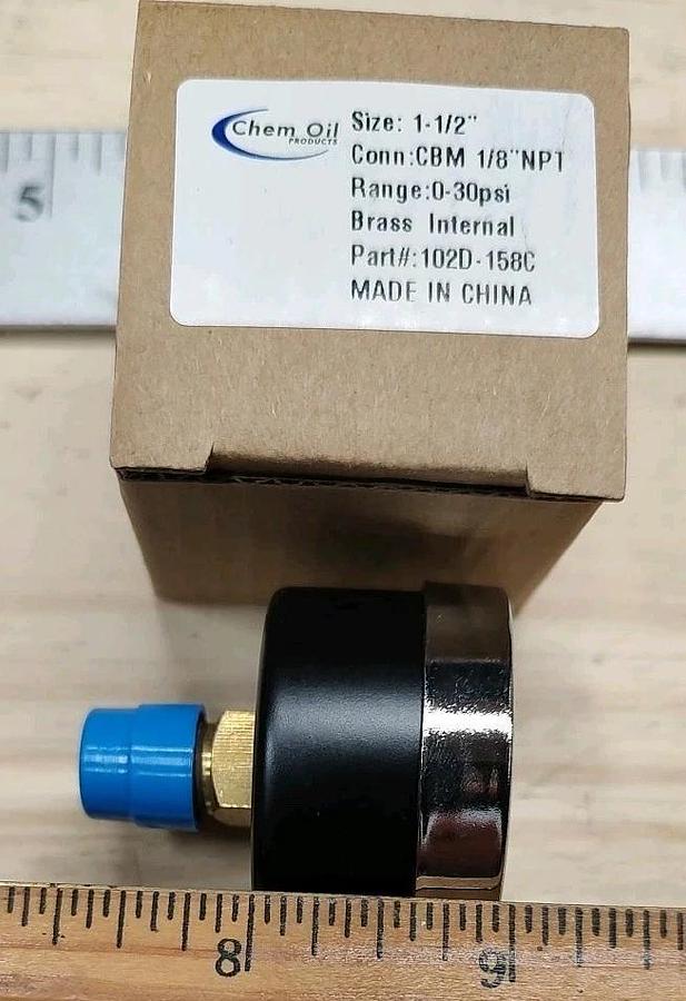 NEW Chem Oil 102D-158C Gauge CHROME 1-1/2" 0-30 psi Brass Internal CBM 1/8" NPT