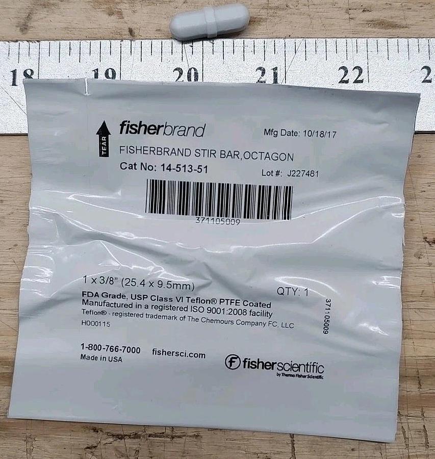 NEW&SEaled Lot Of 1 FISHERBRAND 14-513-51 Magnetic Stir Bar, Octagon 25.4x9.5mm