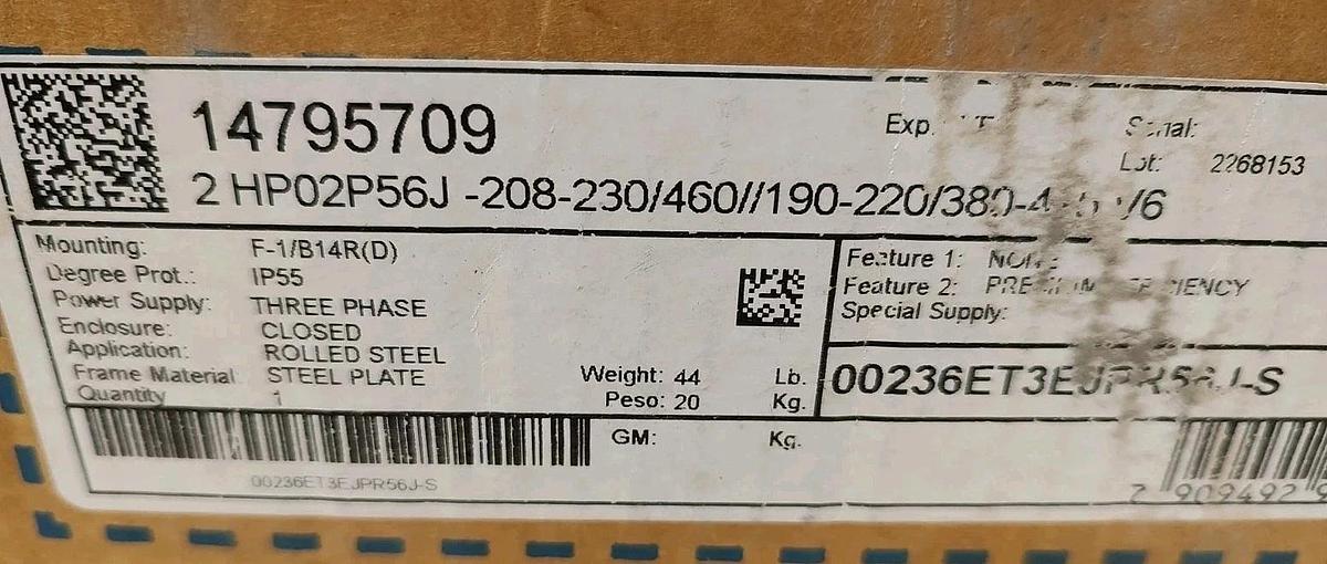 NEW WEG JET PUMP Motor 00236ET3EJPR56J-S 3520RPM, 2.0HP TEFC FOOTLESS