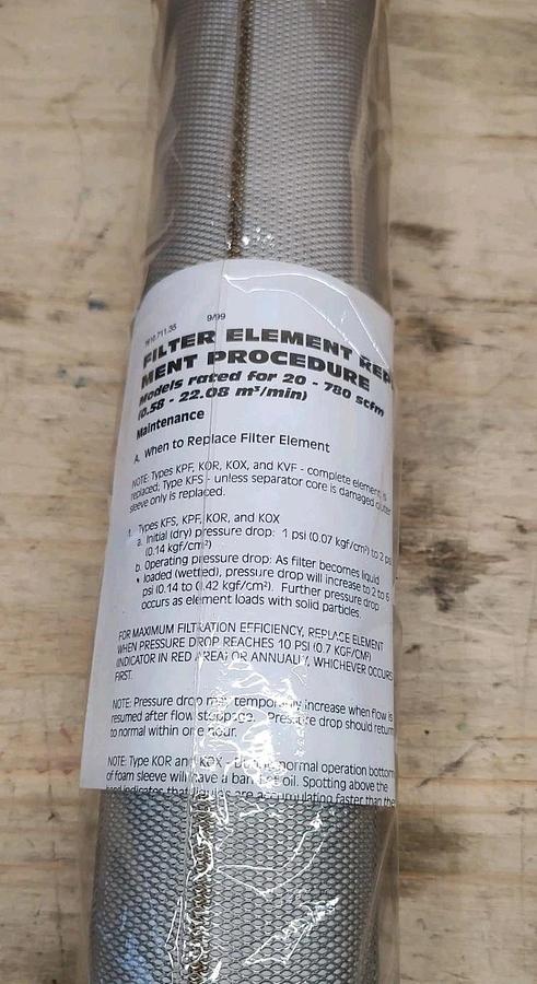 NEW Kaeser PF-485 0.7 Micron Coalescing Element, 95% Eff. 0.83 PPM Max for Oil
