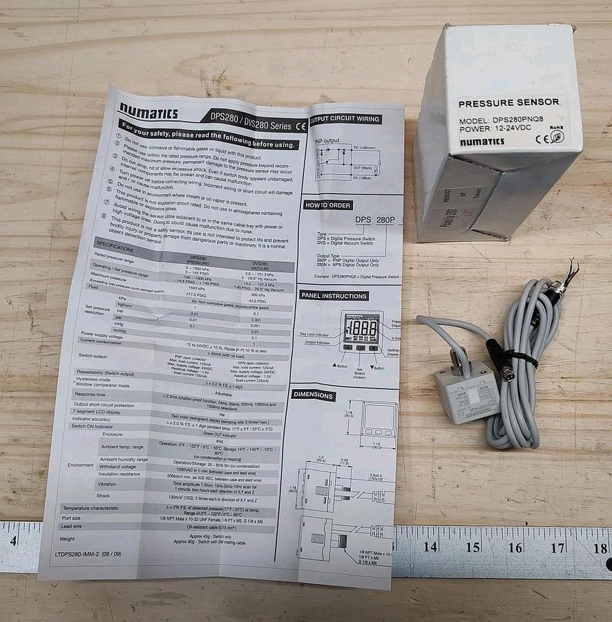 NEW Numatics DPS280PNQ8 Digital Pressure Switch 0-145psi PNP 12-24VDC
