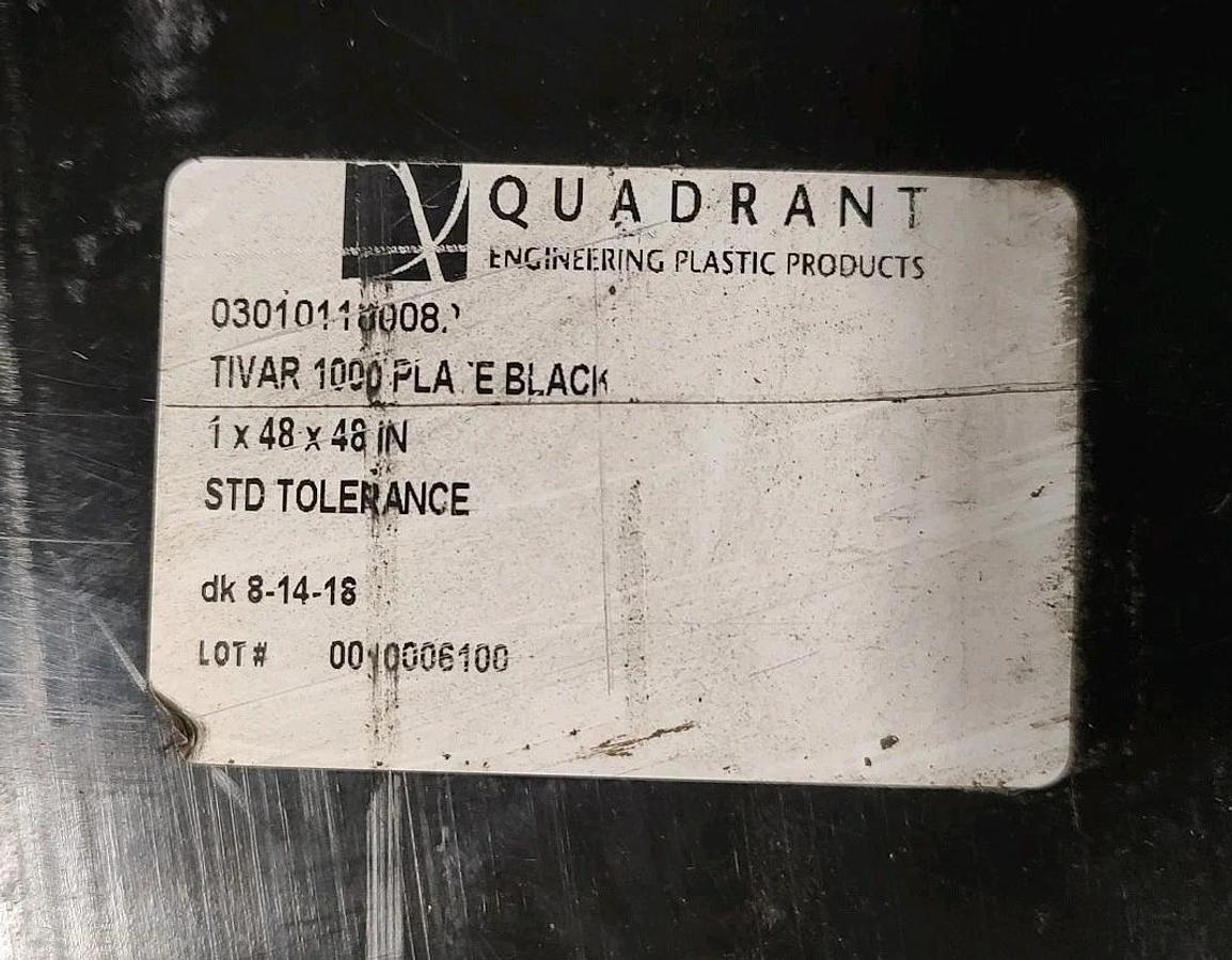 NEW & UNUSED Tivar 1000 Plate BLACK UHMW 48" X 48" X 1" Thick Sheet