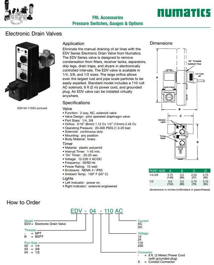 NEW ASCO Numatics EDV-04-110AC 2-way NC electrically activated solenoid valve