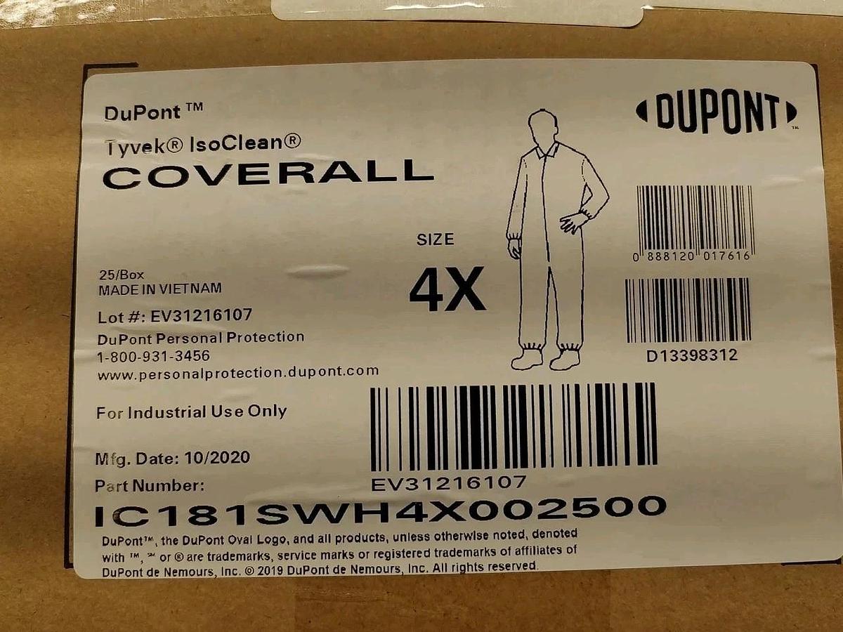 NEW CASE of 25 SIZE 4X DuPont Tyvek Suit IsoClean IC181SWH4X002500 Prepper suit