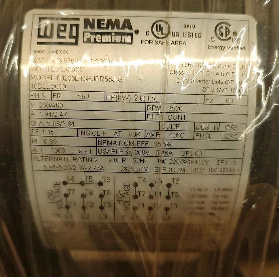 NEW WEG JET PUMP Motor 00236ET3EJPR56J-S 3520RPM, 2.0HP TEFC FOOTLESS