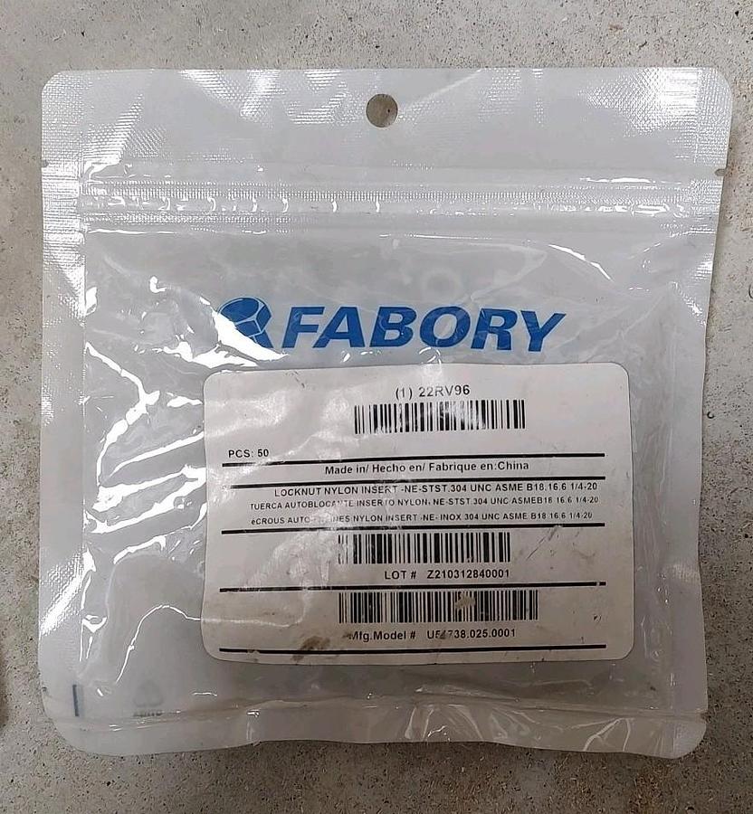 NEW Sealed 50 Pack Fabory 22RV96 Nylon Insert Locknut 1/4-20 304SS NE-STST