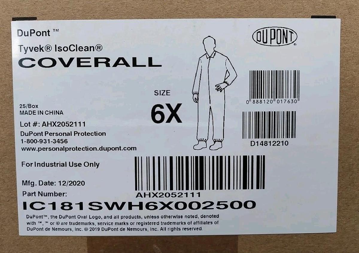 NEW CASE / 25 DuPont 6X Tyvek Suit IsoClean IC181SWH6X002500 Disposable Coverall