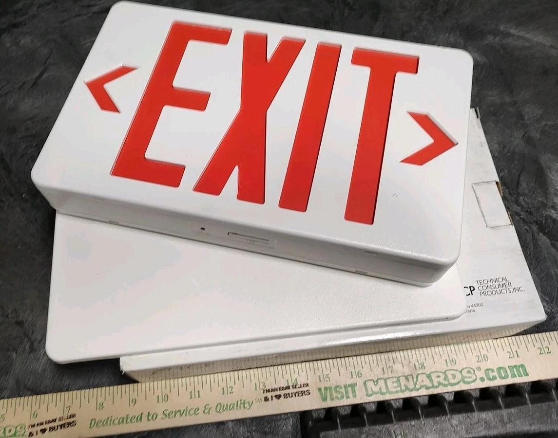 NEW TCP 22743 RED Compact LED Exit Sign Damp Locations w/ AC & DC Backup
