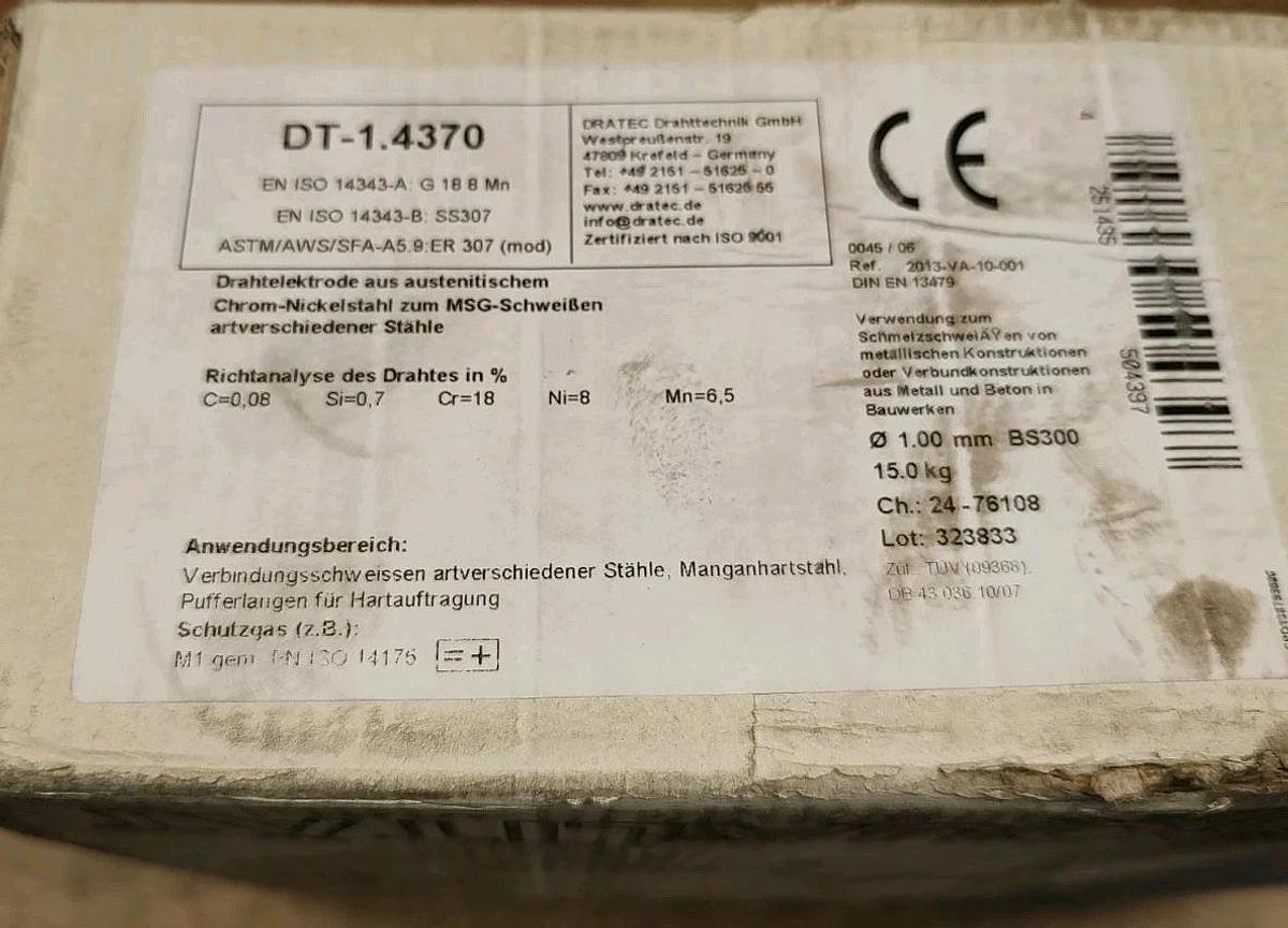 NEW Dratec DT-1.4370 ER 307Si 15kg 1mm dia Spool Stainless Steel Welding Wire