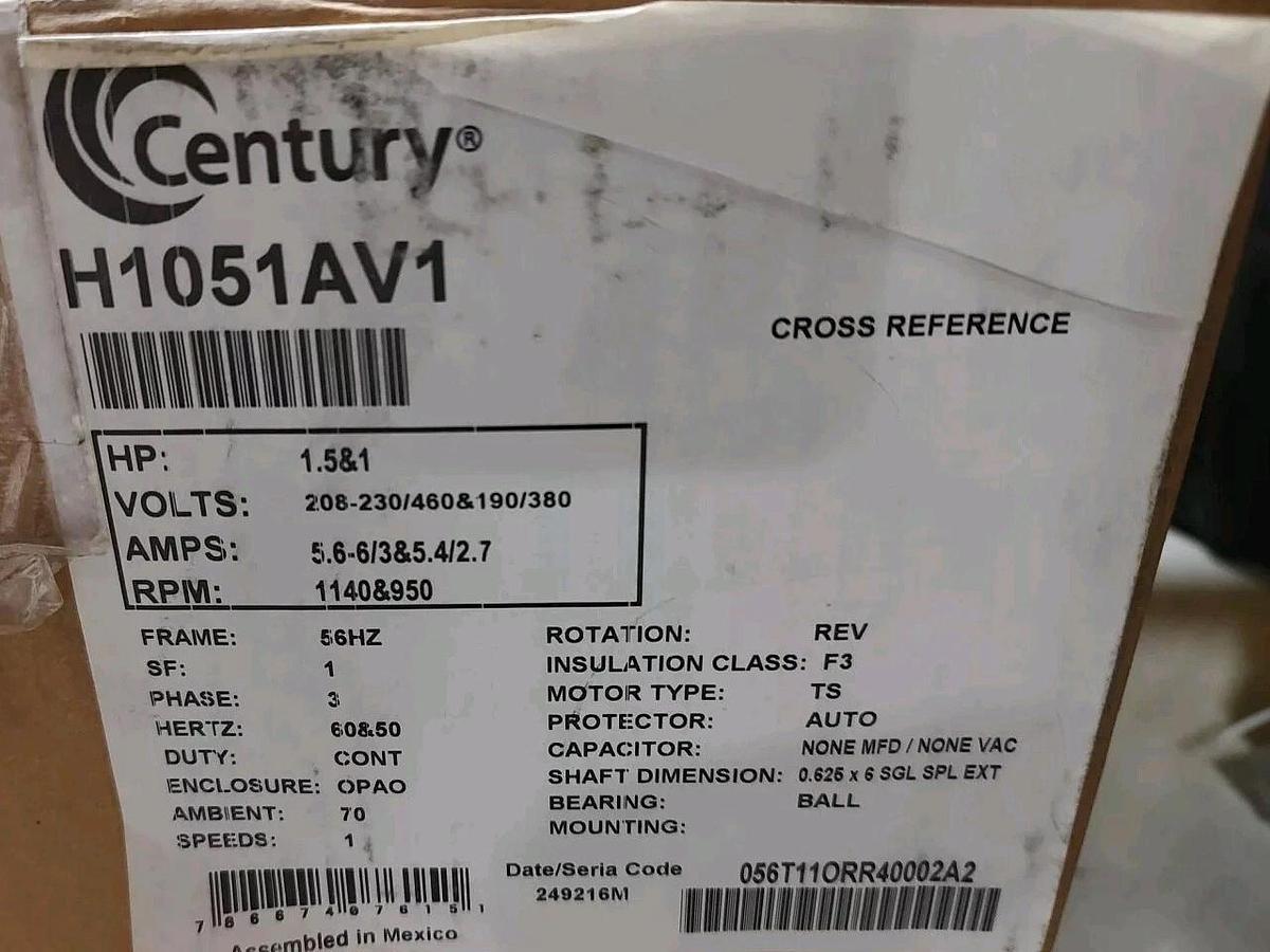 NEW STOCK CENTURY H1051AV1 JuggarNaut CONDENSER FAN MOTOR