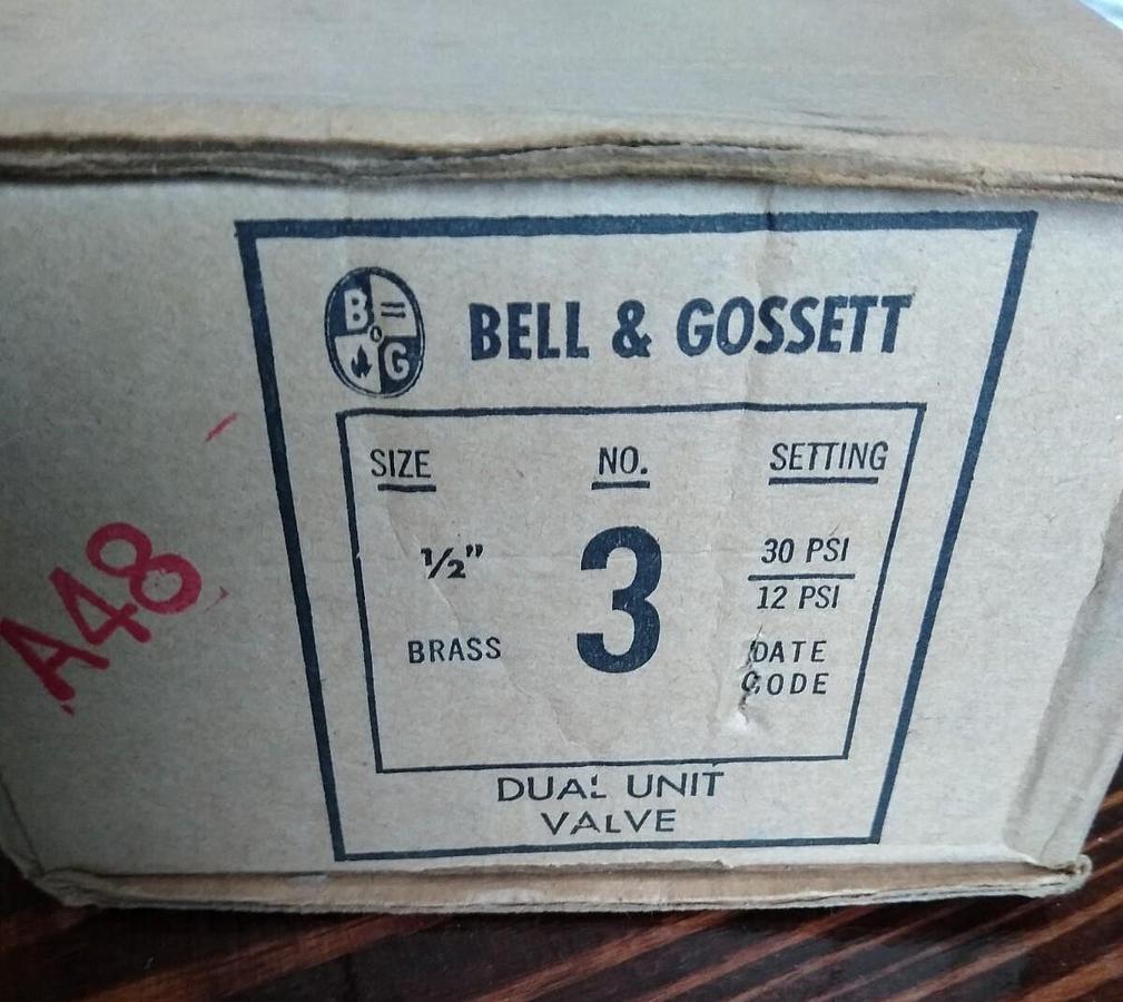 NOS BELL & GOSSETT No. 3 DUAL UNIT VALVE 1/2" Brass 30psi/12psi