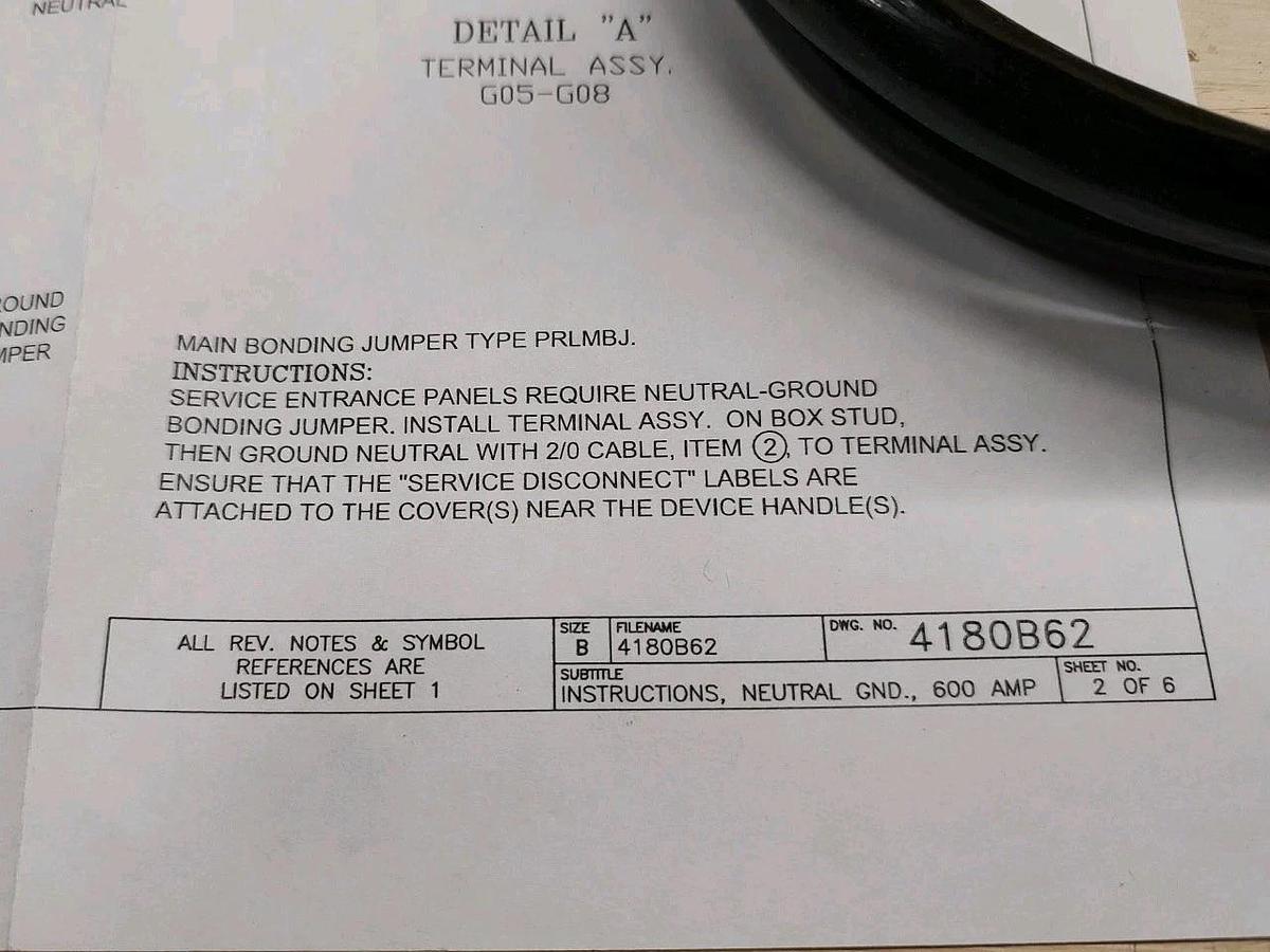 NEW EATON SEK4/6 POW-R-Xpress PRL1X/2X 600A Neutral Lug Kit 400/600A Main lugs