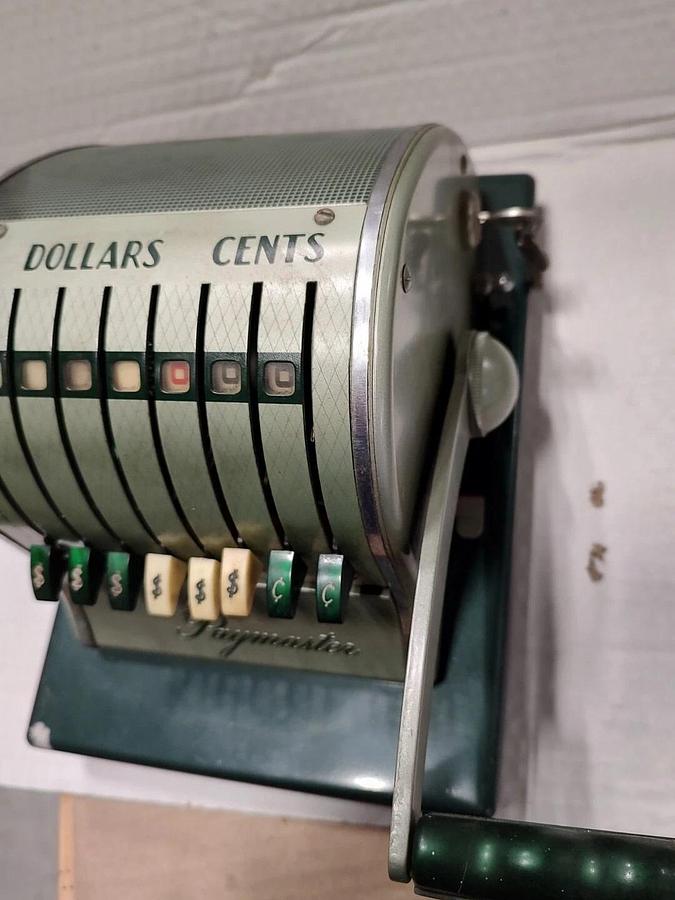 Used Vintage Paymaster Series X-2000 Check Writer Green w/Key & Cover S/N 8M31410