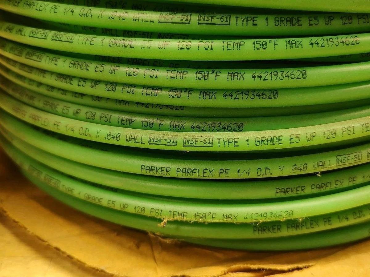 NEW 500ft Parker Parflex P.E. 1/4 O.D.x .040 Wall Grade E5 WP 120 psi Green