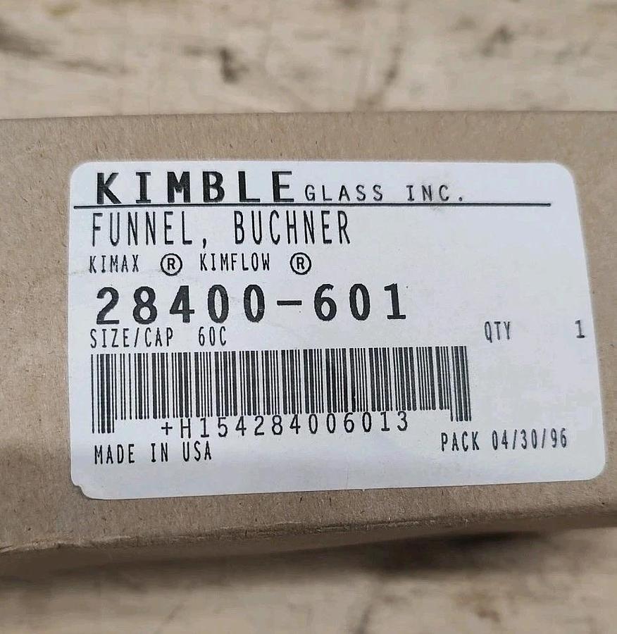 NEW Lot Of 1 Kimble 28400-601 KIMAX 60mL Glass Buchner Funnel w/ 40mm KIMFLOW