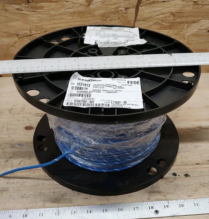 NEW 500ft Spool OmniCable L710ST-05 10 AWG Blue W/ White Stripe hook up Wire