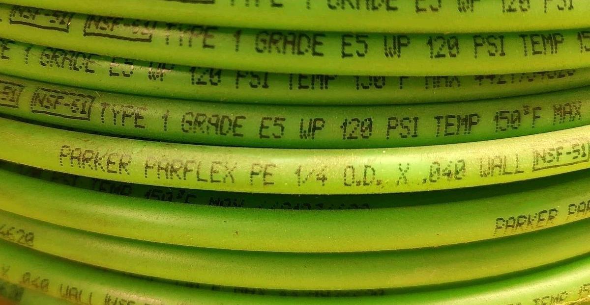 NEW 500ft Parker Parflex P.E. 1/4 O.D.x .040 Wall Grade E5 WP 120 psi Green