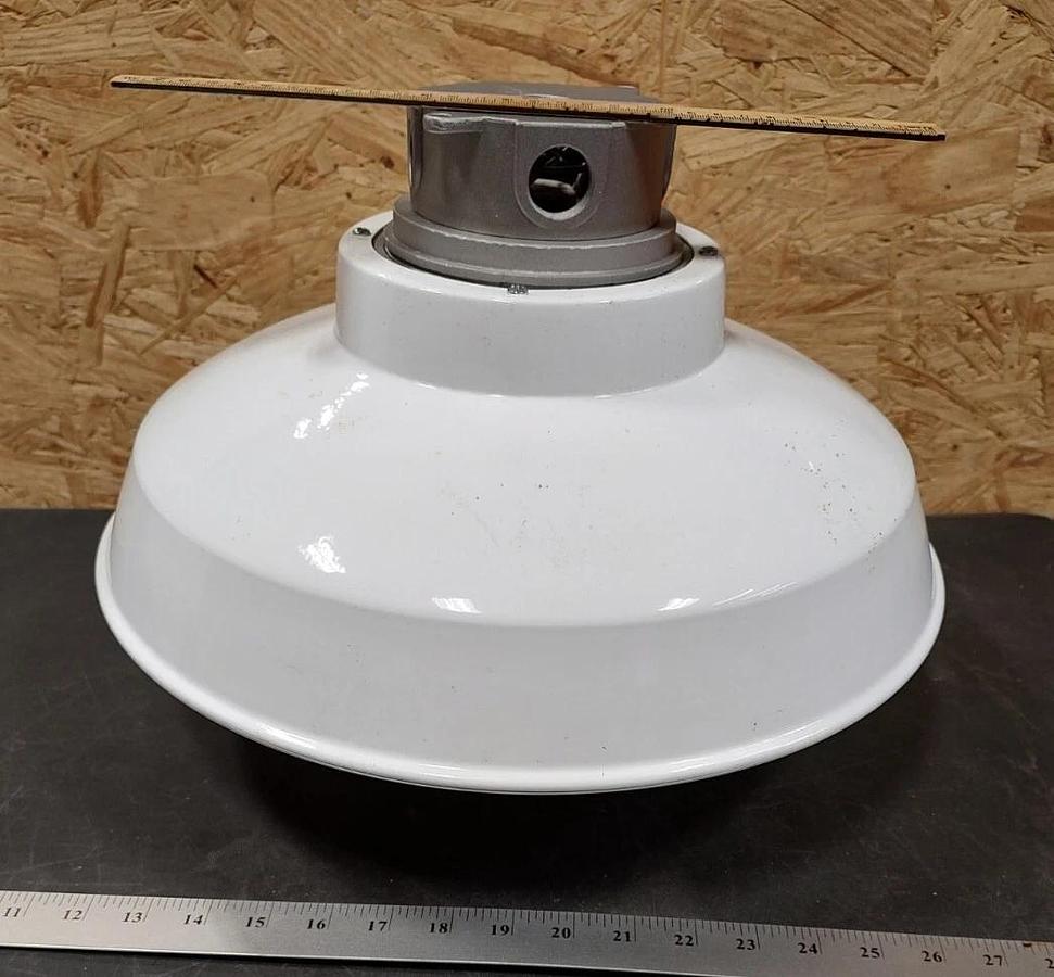 NOS 16" White Farmhouse BARN LIGHT Fixture w/Shade Jar & CAST ALUMINUM Cage
