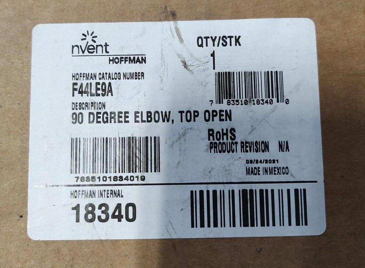 NEW Lot of 1 Hoffman F44LE9A 4" x 4" Lay in Wireway 90 deg Elbow, open top Gray