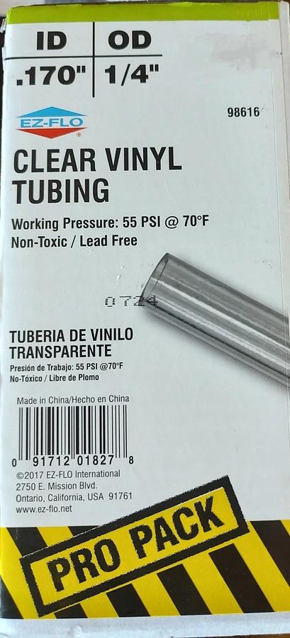 New From Bulk 10Ft EZ FLO Clear Vinyl Tubing 0.170" ID x 1/4" OD 55psi Max