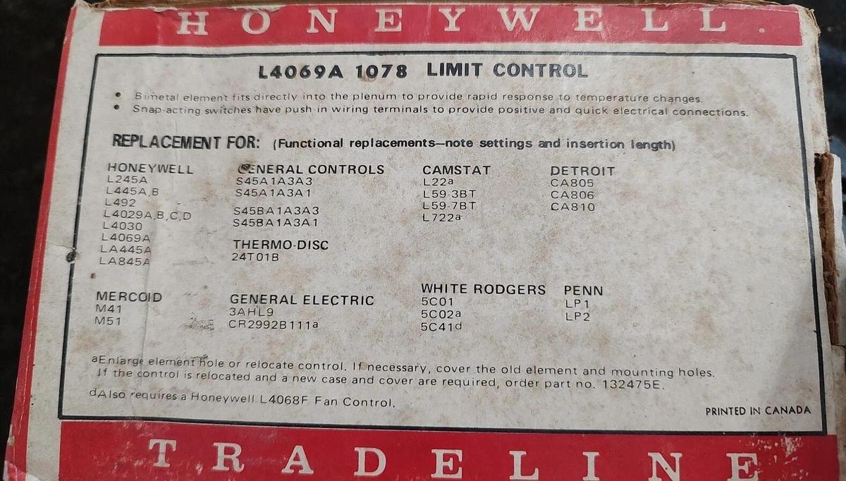NOS HONEYWELL L4069A1078 LIMIT CONTROL Range-180-250F