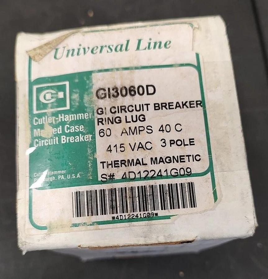 NOS Cutler- Hammer GI3060D Circuit Breaker 60A 415VAC 3pole thermal magnetic