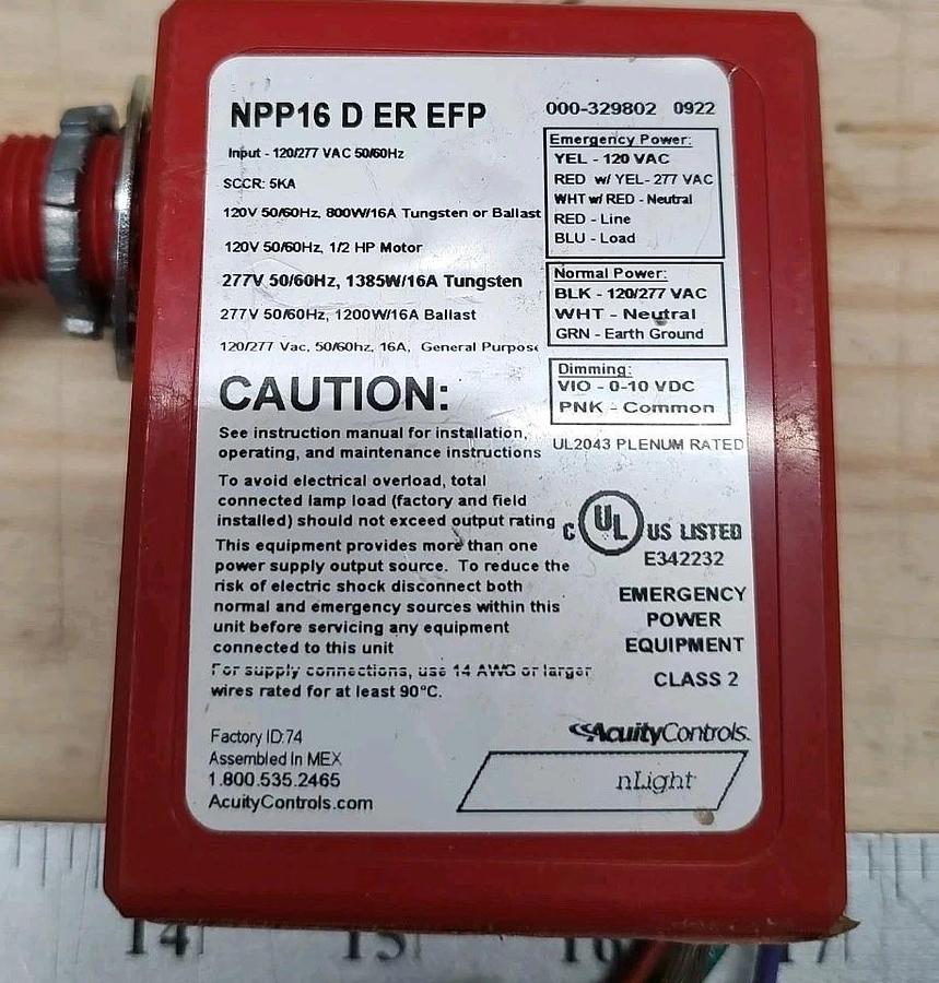 New Acuity nLight NPP16 D ER EFP 265LYK Emergency Power Relay Pack 120/277VAC