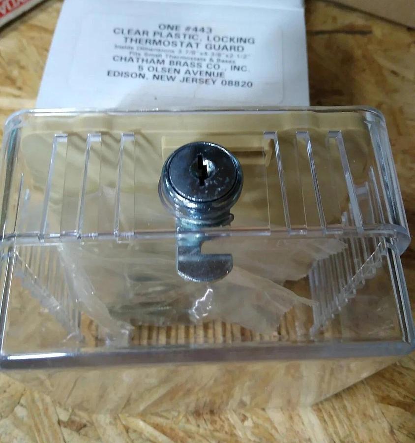 CHATHAM BRASS #443 CLEAR PLASTIC LOCKING THERMOSTAT GUARD 3-7/8" X 4-3/8" X 2.5"