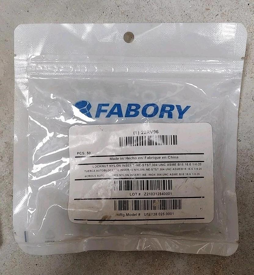 NEW Sealed 50 Pack Fabory 22RV96 Nylon Insert Locknut 1/4-20 304SS NE-STST