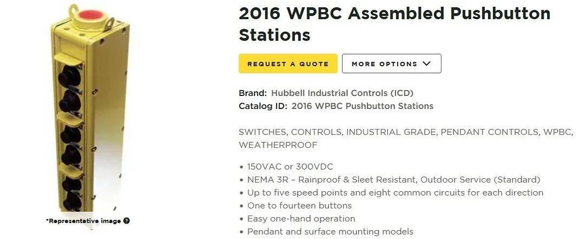 NEW KONE 70411403 Hubbell 2016 WPBC 6 Button Crane pendant enclosure Indoor