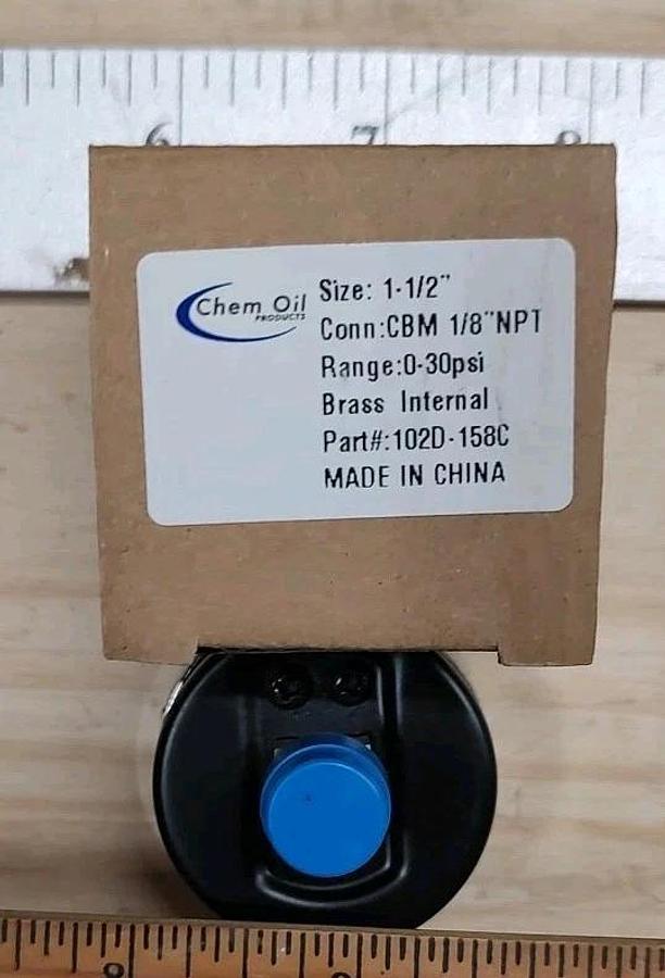 NEW Chem Oil 102D-158C Gauge CHROME 1-1/2" 0-30 psi Brass Internal CBM 1/8" NPT