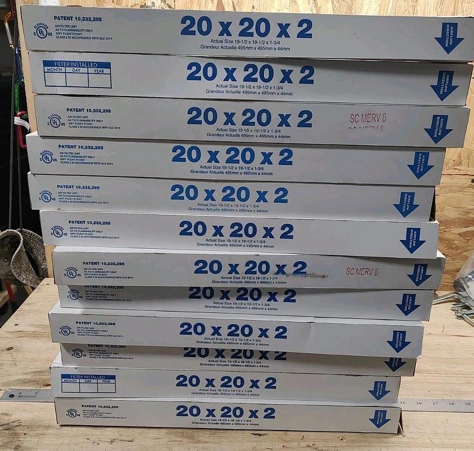 NEW Box Of 12 20"X20"X2" Pro Source 6222236 PLEATED AIR FILTER MERV 8 Wire Back
