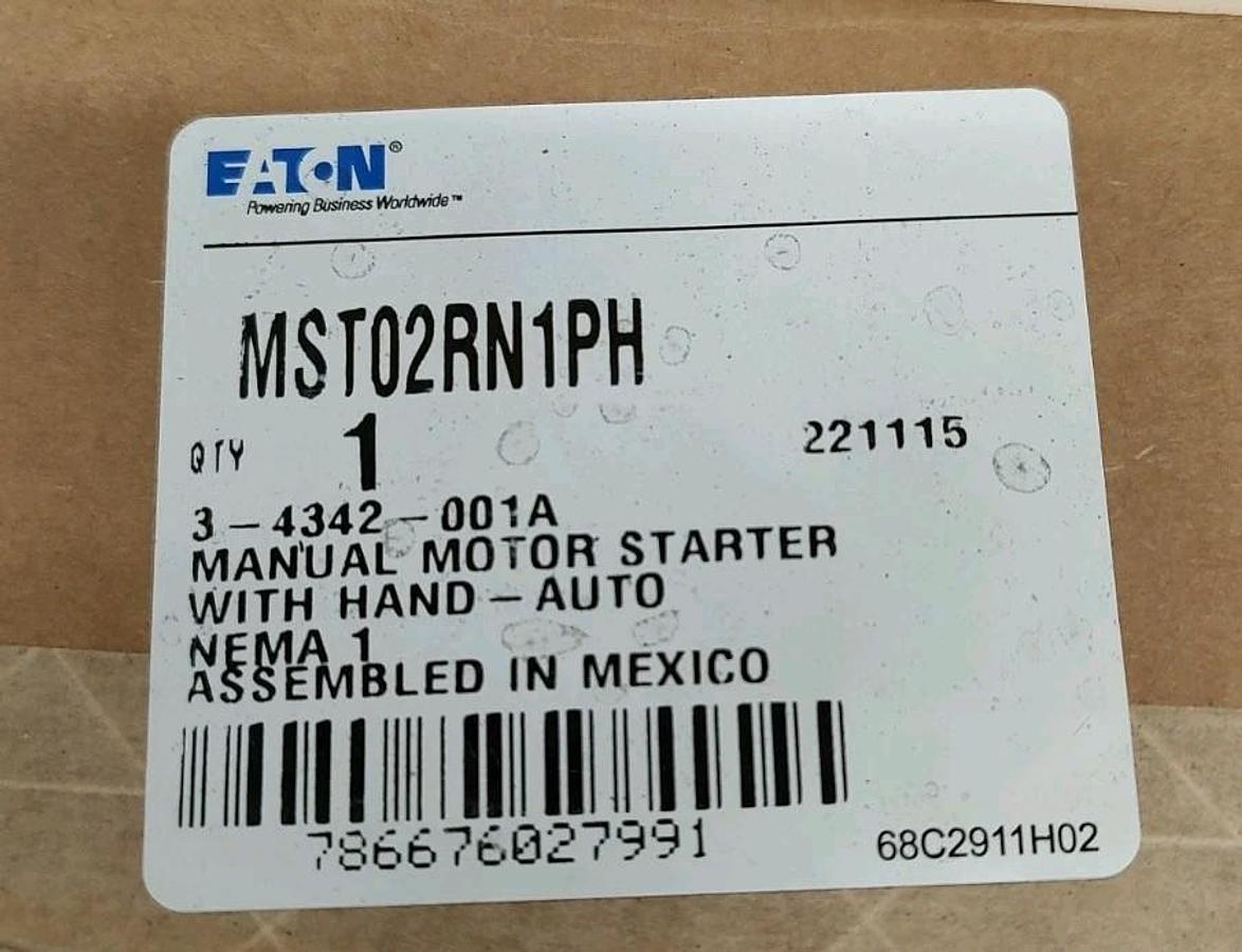 NEW EATON MST02RN1PH 3-4342-001A MANUAL MOTOR STARTER W/HAND/AUTO Nema 1 BOX 786676027991