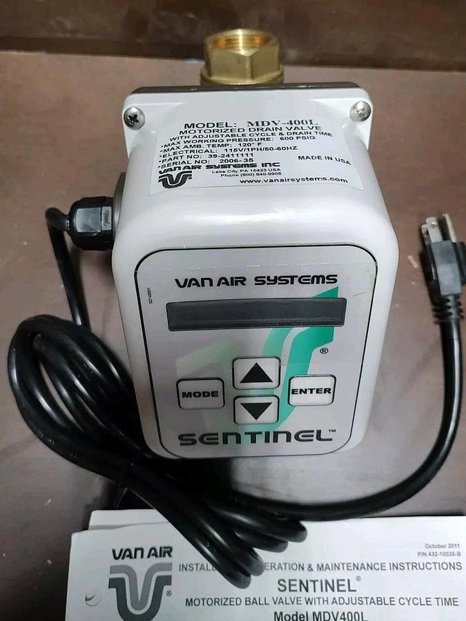 NEW Van-Air Systems MDV-400L Sentinel Motorized Ball Valve 1" NPT Brass 115VAC