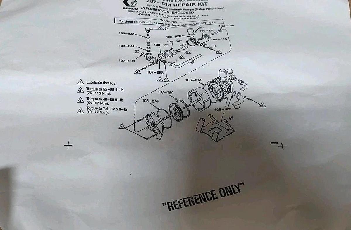 N.O.S. Graco 237014 Pump Repair Kit For Glutton M# 237008 & 237011 Bellows Pump