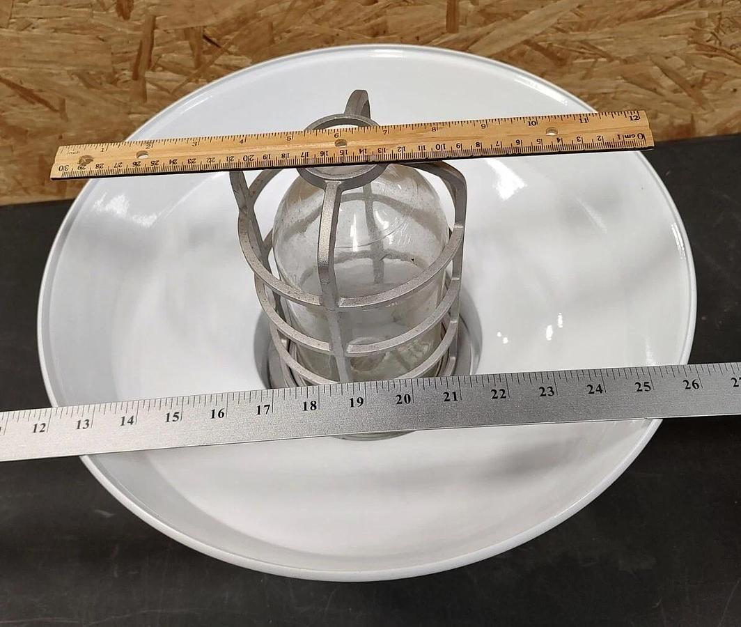 NOS 16" White Farmhouse BARN LIGHT Fixture w/Shade Jar & CAST ALUMINUM Cage