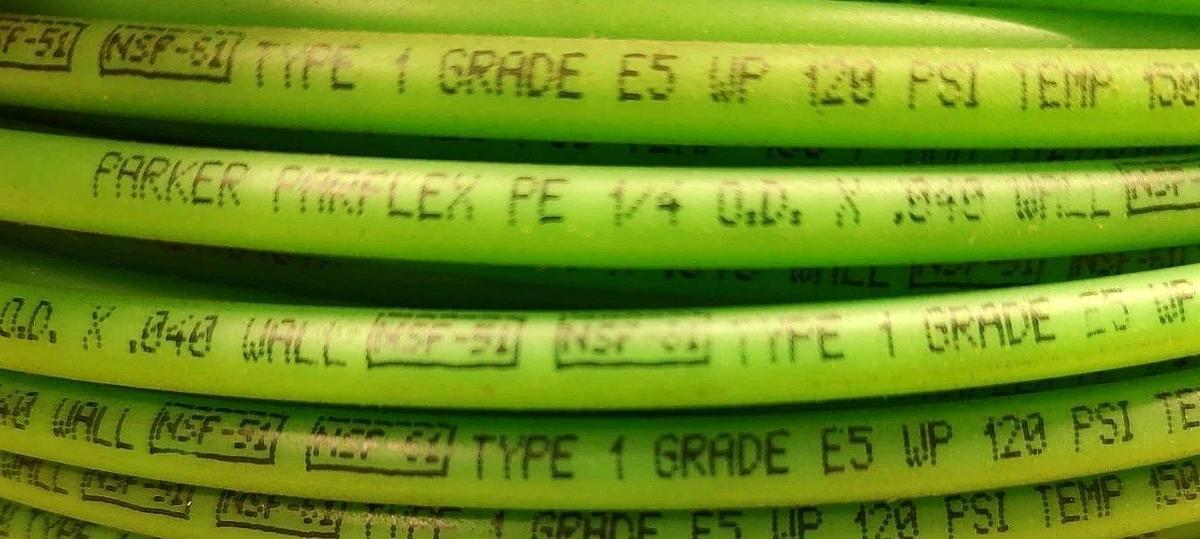 NEW 500ft Parker Parflex P.E. 1/4 O.D.x .040 Wall Grade E5 WP 120 psi Green