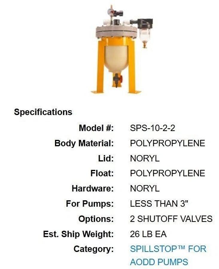 NEW BLACOH SPS-10-2-2 Spill Stop Pump Leak Containment POLY/NORYL/POLY/NORYL