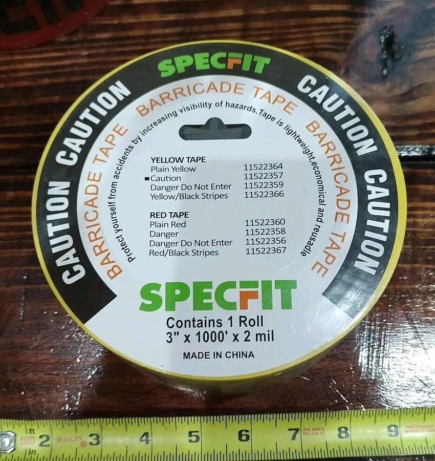 NEW SPECFIT 11522357 YELLOW VINYL CAUTION BARRICADE SAFETY TAPE 3" X 1000' ROLL
