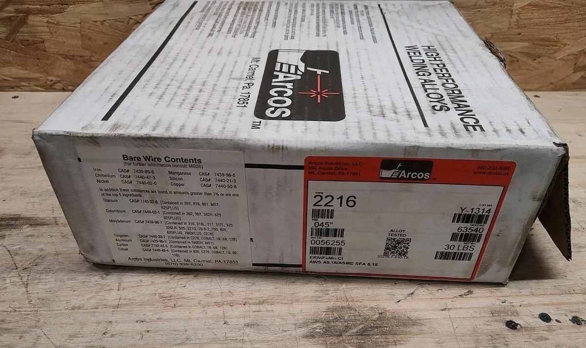 NEW Open Box Arcos 2216 Size .045" 30lb Spool Welding Wire ERNiFeMn-CI
