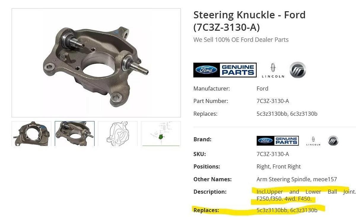 NOS 05-16 FORD 5C3Z3130BB F450 F550 4WD Front Axle Steering Knuckle 7C3Z-3130-A