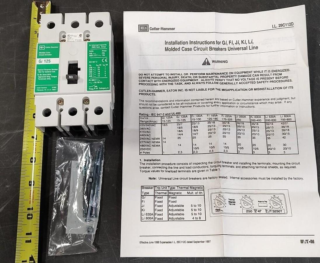NOS Cutler- Hammer GI3060D Circuit Breaker 60A 415VAC 3pole thermal magnetic