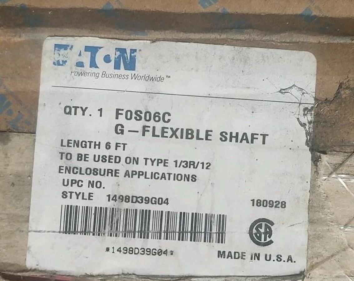 New In Old Box EATON F0S06C G-Flexible Shaft 6ft Long For Type 1/3R/12 Enclosure