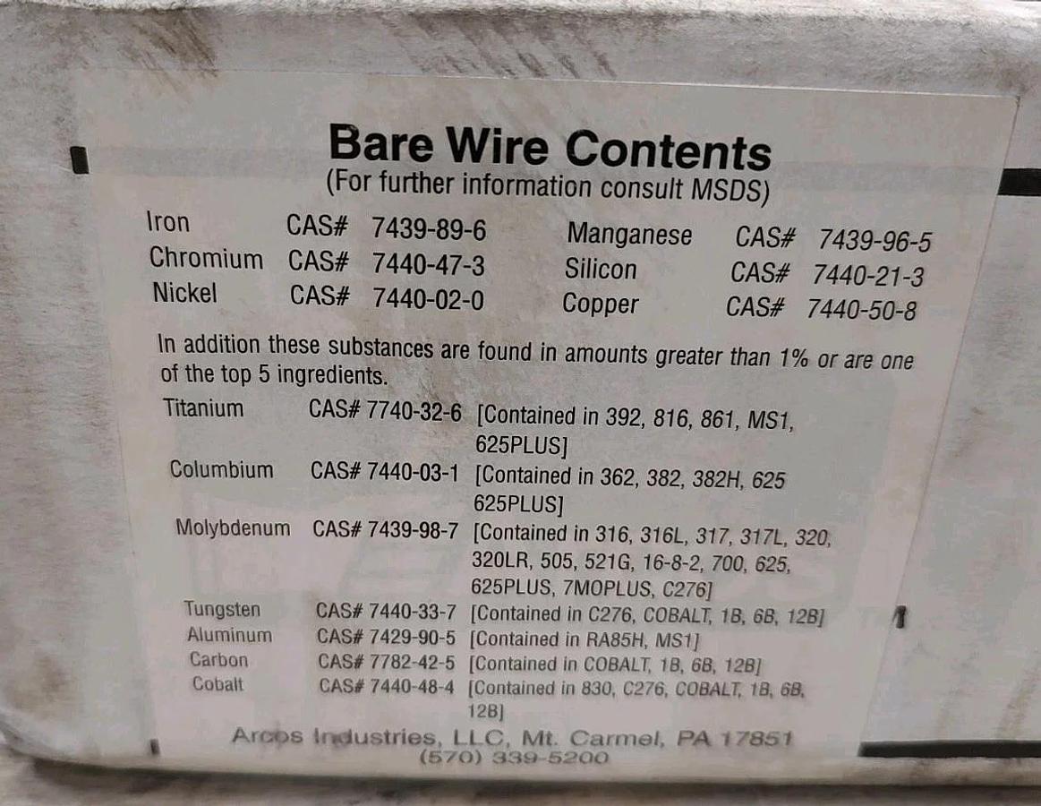 NEW Open Box Arcos 2216 Size .045" 30lb Spool Welding Wire ERNiFeMn-CI