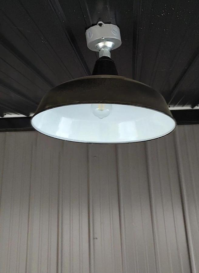 NOS 16" White Farmhouse BARN LIGHT Fixture w/Shade Jar & CAST ALUMINUM Cage