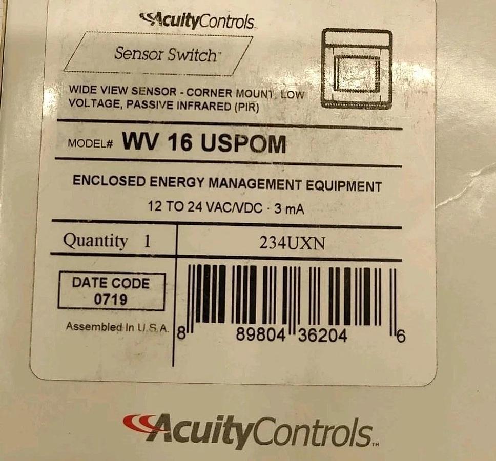 NEW ACUITY Controls WV 16 USPOM WIDE VIEW SENSOR Low Voltage 12-24VAC White