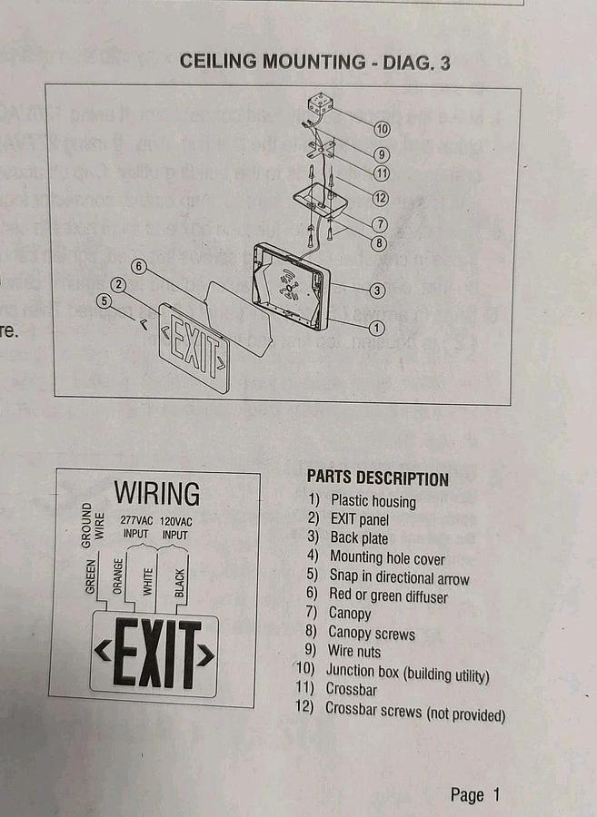 NEW TCP 22743 RED Compact LED Exit Sign Damp Locations w/ AC & DC Backup