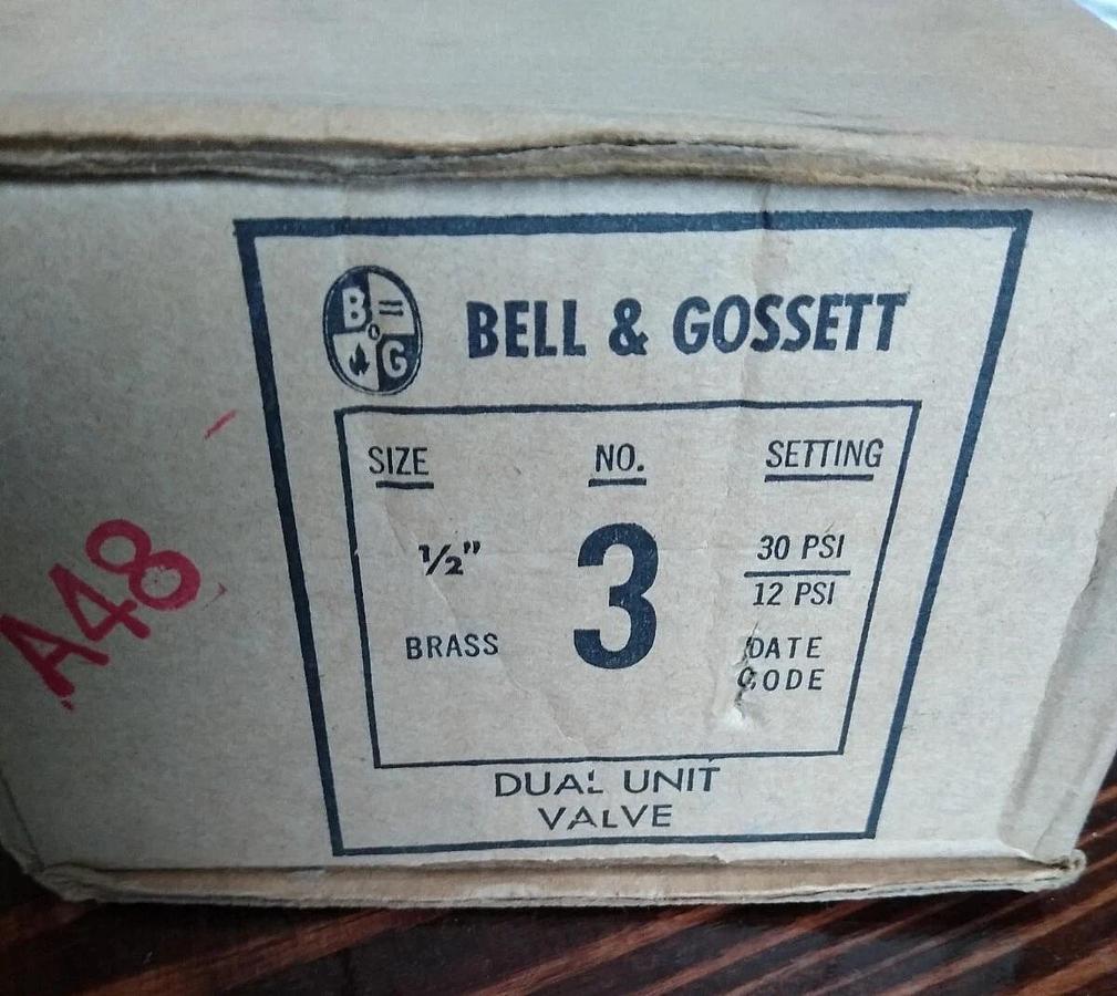NOS BELL & GOSSETT No. 3 DUAL UNIT VALVE 1/2" Brass 30psi/12psi